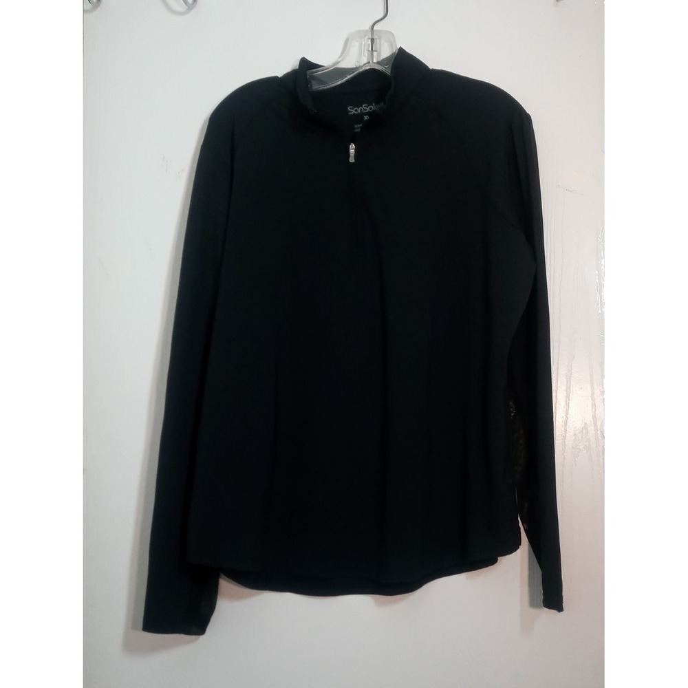 San Soleil Shirt Women XL UPF 50 Black So Cool 3 Zip Pullover mesh sleeves-back